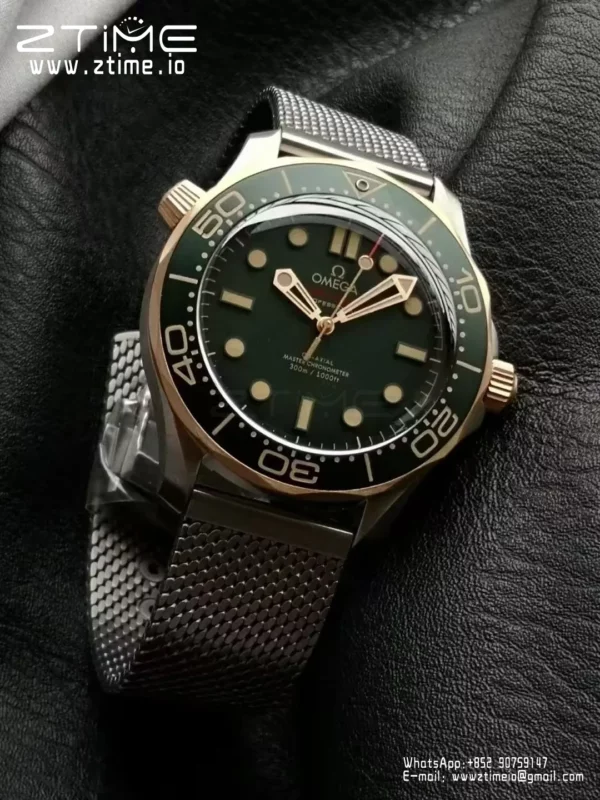 OMEGA  Seamaster 300M Diver Titanium/Bronze VSF 1:1 Best Edition Green Dial on Titanium Mesh Bracelet A8806 - Super Clone Watch | 1:1 Best Version