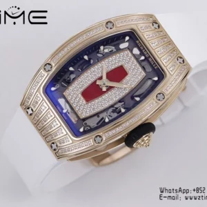 Richard Mille RM07 RM07-01 RG Ladies  ZF 1:1 Best Edition Red Diamonds  Dial on White Rubber Strap - Super Clone Watch | 1:1 Best Version