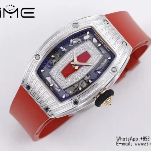 Richard Mille RM07 RM07-01 Ladies  ZF 1:1 Best Edition Red Diamonds  Dial on Red Rubber Strap - Super Clone Watch | 1:1 Best Version