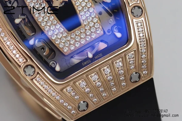 Richard Mille RM07 RM07-01 RG Ladies  ZF 1:1 Best Edition Black Diamonds  Dial on Black  Rubber Strap - Super Clone Watch | 1:1 Best Version