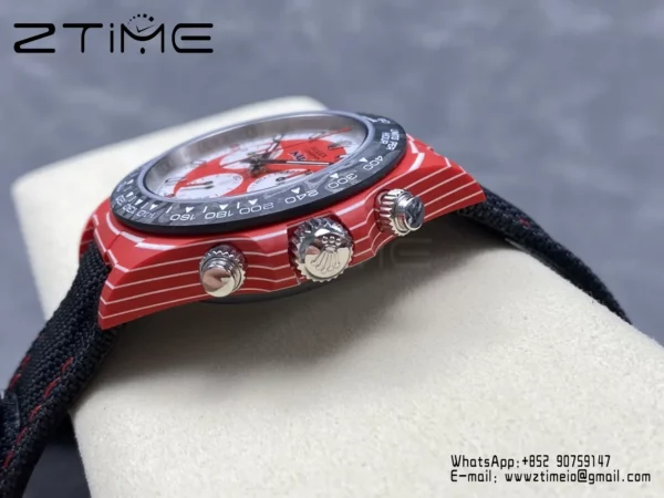 Rolex Daytona DiW x KAKHA KALADZE Red Carbon DIWF 1:1 Best Edition Blue Dial on Orange Nylon Strap - Super Clone Watch | 1:1 Best Version
