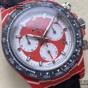 Rolex Daytona DiW x KAKHA KALADZE Red Carbon DIWF 1:1 Best Edition Blue Dial on Orange Nylon Strap - Super Clone Watch | 1:1 Best Version