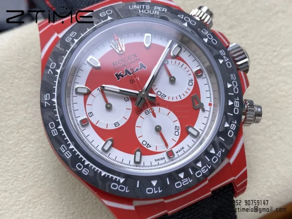 Rolex Daytona DiW x KAKHA KALADZE Red Carbon DIWF 1:1 Best Edition Blue Dial on Orange Nylon Strap - Super Clone Watch | 1:1 Best Version