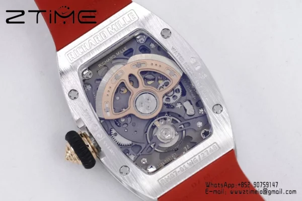 Richard Mille RM07 RM07-01 Ladies  ZF 1:1 Best Edition Red Diamonds  Dial on Red Rubber Strap - Super Clone Watch | 1:1 Best Version
